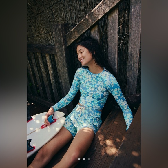 Rhythm Blue and Green Floral Surf Shorts Free People US Sz 8 made in Australia - Picture 3 of 10